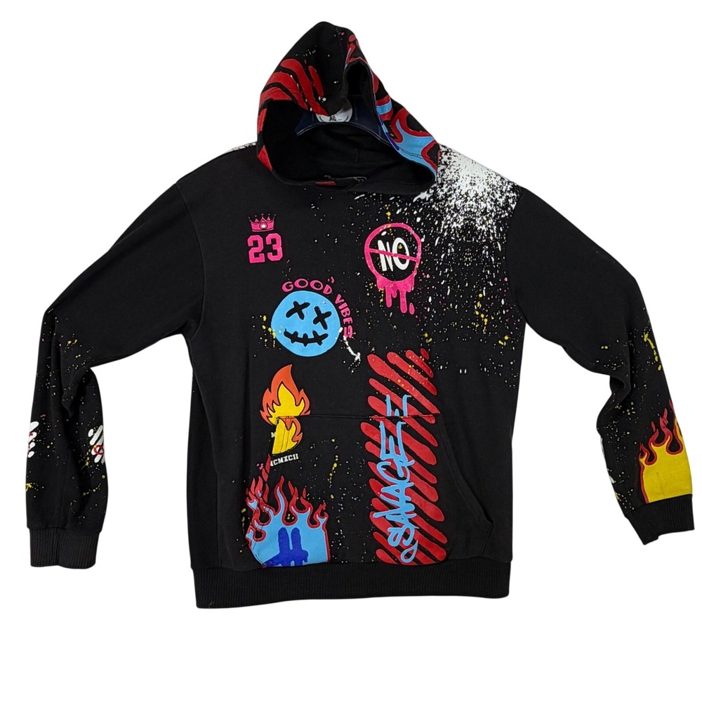 Fresh Laundry Hoodie Sweatshirt Pullover Black Graphic Print Mens Extra Large XL